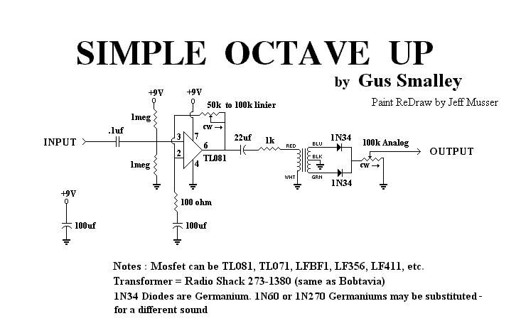 Diagrama electrónico de un pedal octavador para guitarra